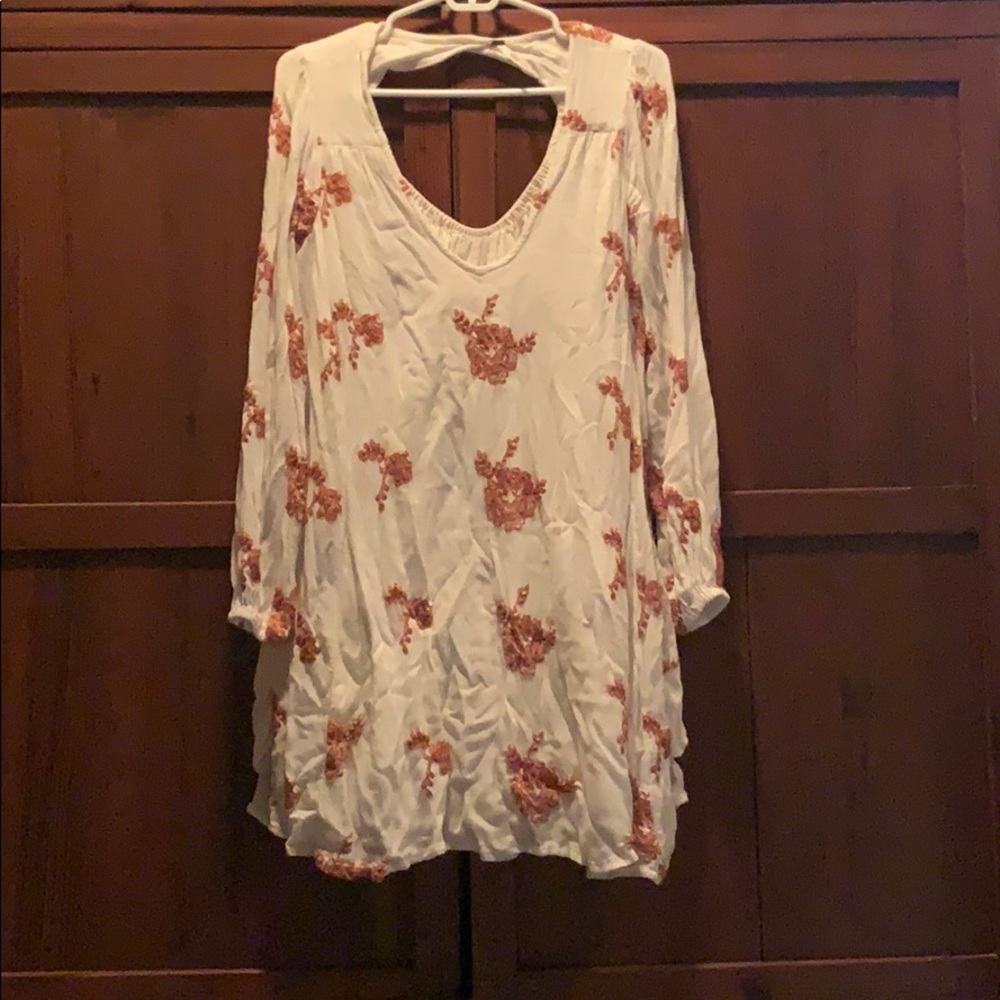 Free People Burnt Orange Embroidered Tunic Dress